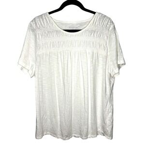 Talbots White Short Sleeve Textured‎ Cotton Blend Casual Blouse- XL